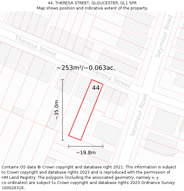 44, THERESA STREET, GLOUCESTER, GL1 5PR: Plot and title map