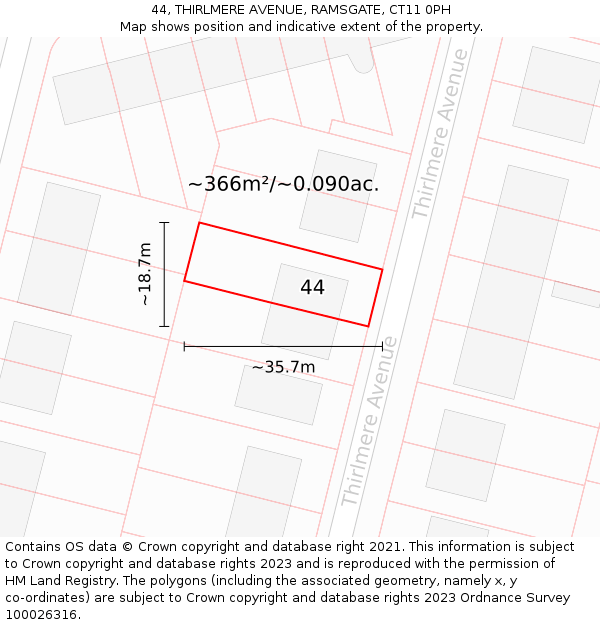 44, THIRLMERE AVENUE, RAMSGATE, CT11 0PH: Plot and title map