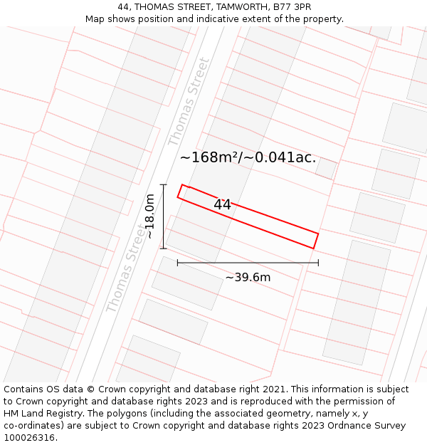 44, THOMAS STREET, TAMWORTH, B77 3PR: Plot and title map