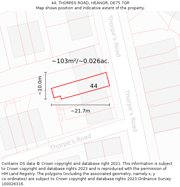 44, THORPES ROAD, HEANOR, DE75 7GR: Plot and title map