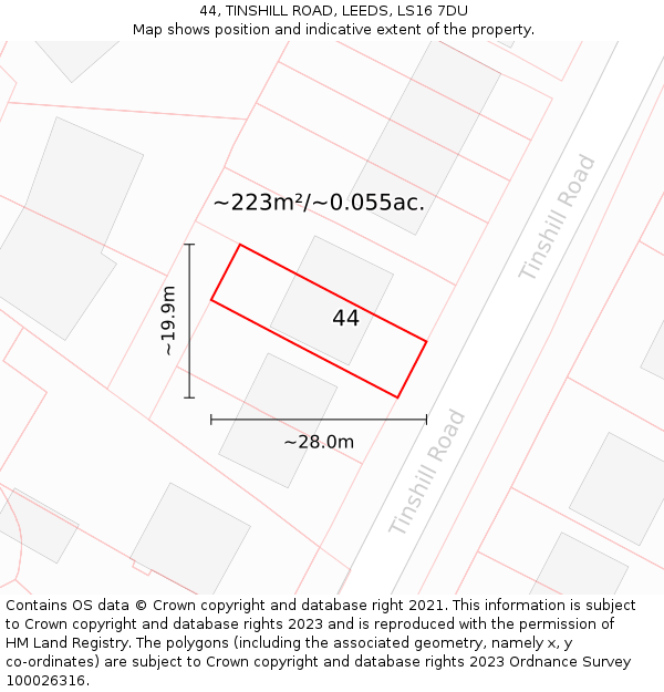 44, TINSHILL ROAD, LEEDS, LS16 7DU: Plot and title map