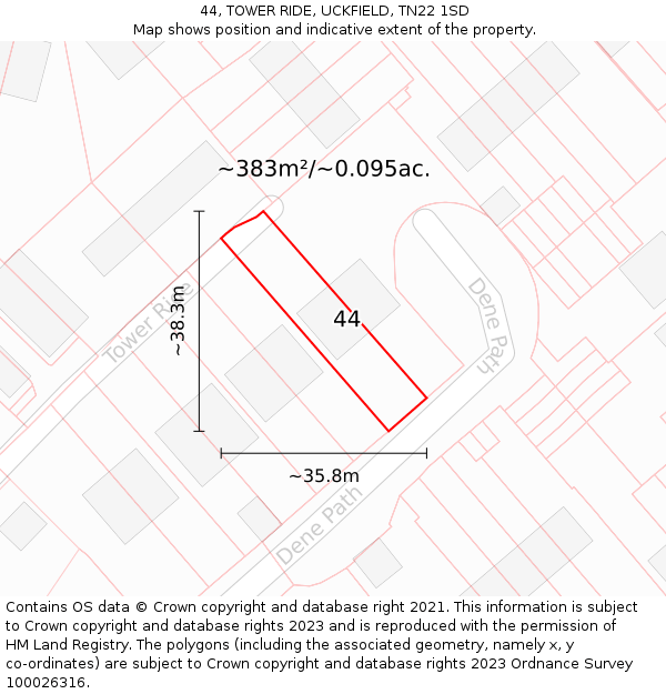 44, TOWER RIDE, UCKFIELD, TN22 1SD: Plot and title map