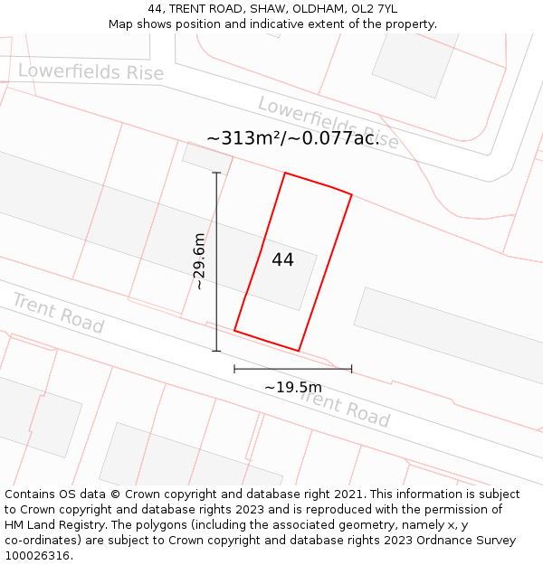 44, TRENT ROAD, SHAW, OLDHAM, OL2 7YL: Plot and title map