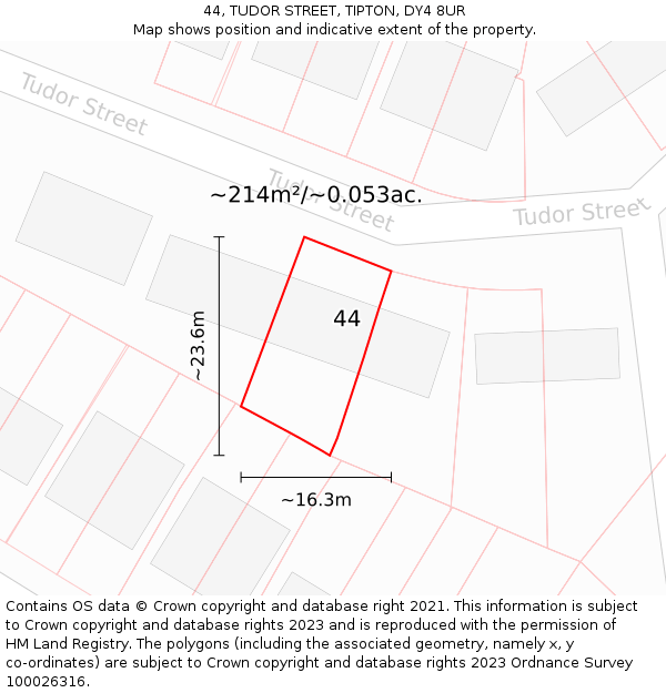 44, TUDOR STREET, TIPTON, DY4 8UR: Plot and title map