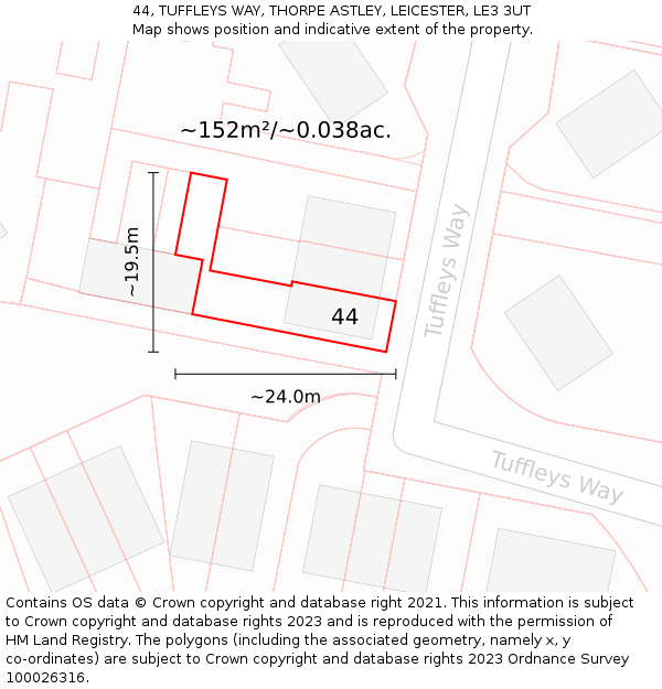 44, TUFFLEYS WAY, THORPE ASTLEY, LEICESTER, LE3 3UT: Plot and title map