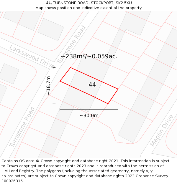 44, TURNSTONE ROAD, STOCKPORT, SK2 5XU: Plot and title map