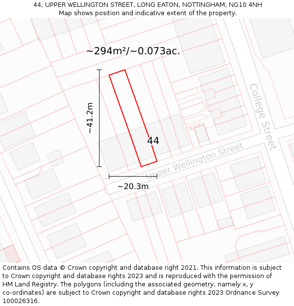 44, UPPER WELLINGTON STREET, LONG EATON, NOTTINGHAM, NG10 4NH: Plot and title map