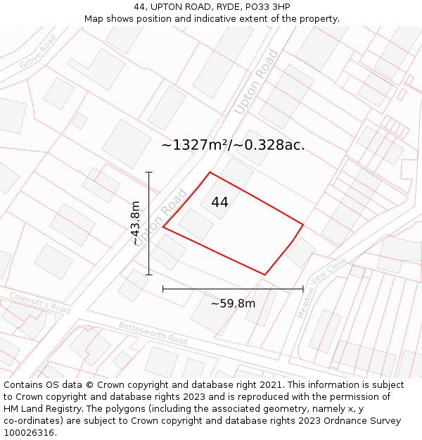 44, UPTON ROAD, RYDE, PO33 3HP: Plot and title map