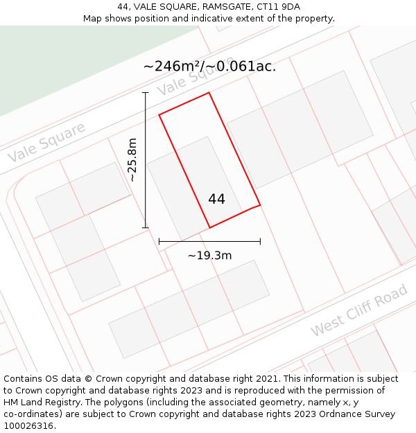 44, VALE SQUARE, RAMSGATE, CT11 9DA: Plot and title map