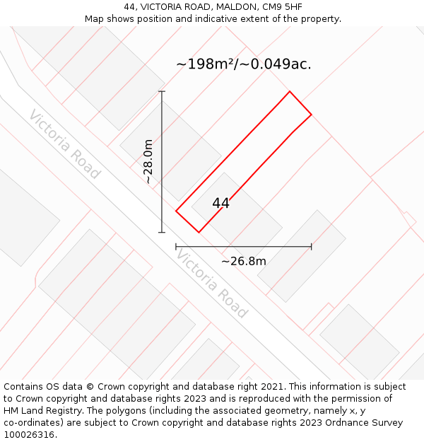 44, VICTORIA ROAD, MALDON, CM9 5HF: Plot and title map