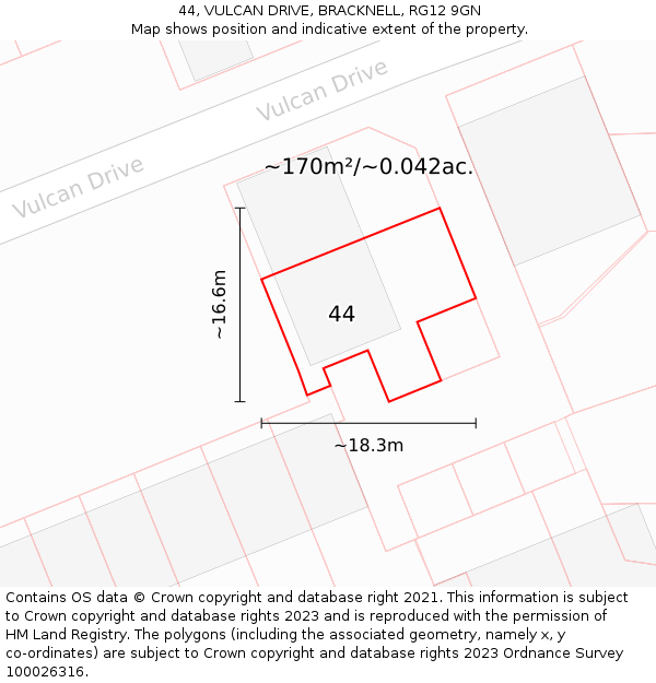 44, VULCAN DRIVE, BRACKNELL, RG12 9GN: Plot and title map