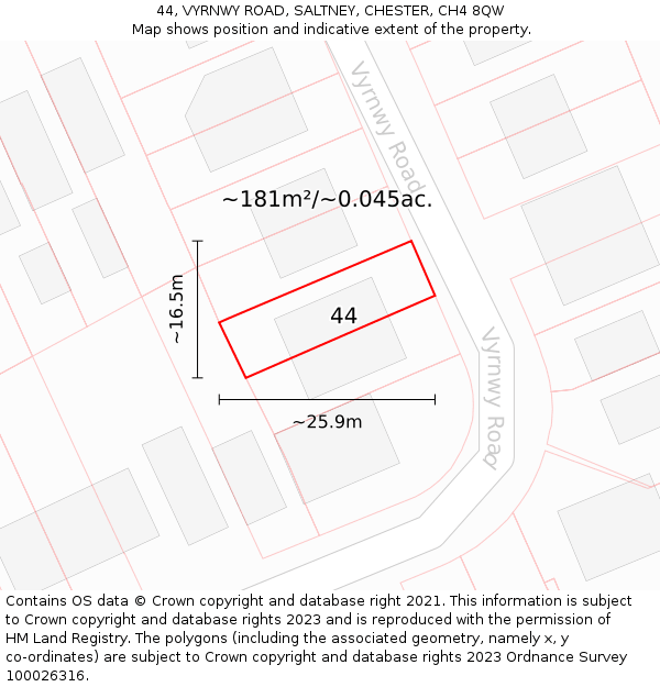 44, VYRNWY ROAD, SALTNEY, CHESTER, CH4 8QW: Plot and title map