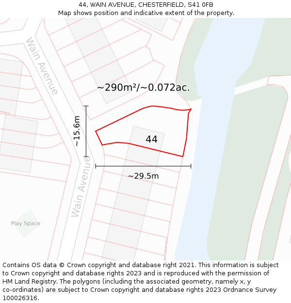 44, WAIN AVENUE, CHESTERFIELD, S41 0FB: Plot and title map