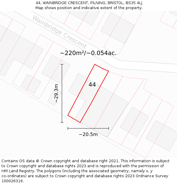 44, WAINBRIDGE CRESCENT, PILNING, BRISTOL, BS35 4LJ: Plot and title map