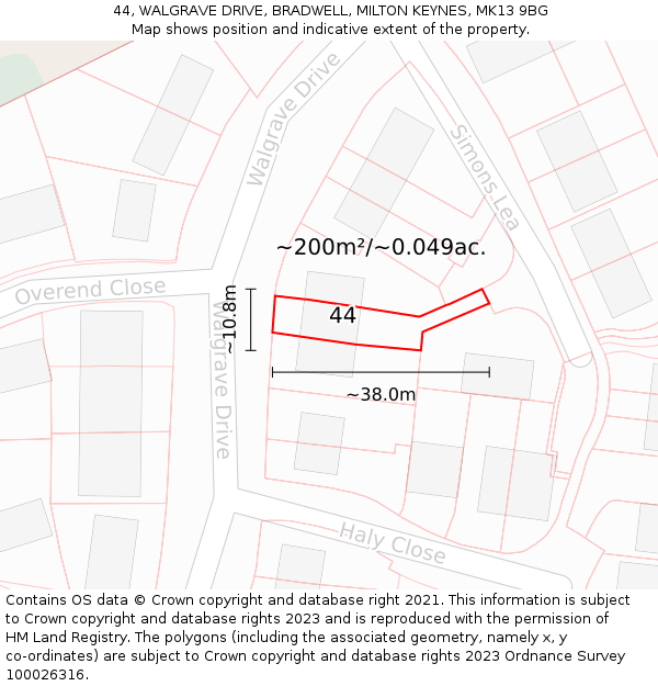 44, WALGRAVE DRIVE, BRADWELL, MILTON KEYNES, MK13 9BG: Plot and title map