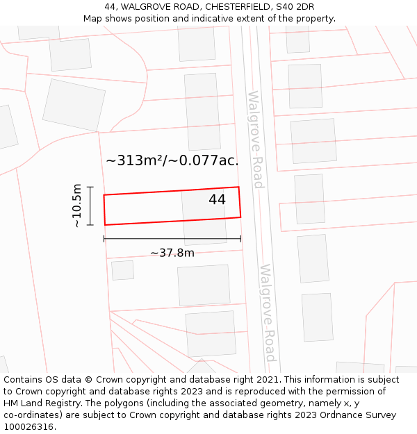 44, WALGROVE ROAD, CHESTERFIELD, S40 2DR: Plot and title map