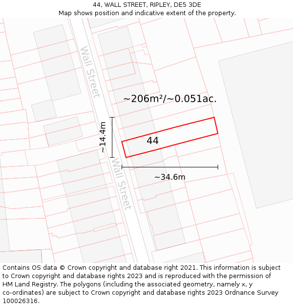 44, WALL STREET, RIPLEY, DE5 3DE: Plot and title map