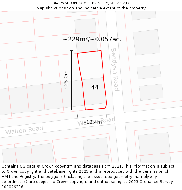 44, WALTON ROAD, BUSHEY, WD23 2JD: Plot and title map