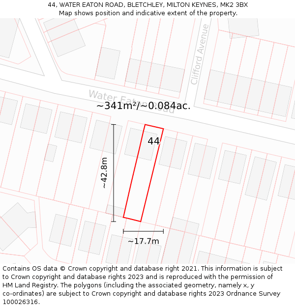 44, WATER EATON ROAD, BLETCHLEY, MILTON KEYNES, MK2 3BX: Plot and title map