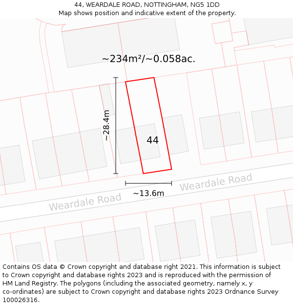 44, WEARDALE ROAD, NOTTINGHAM, NG5 1DD: Plot and title map