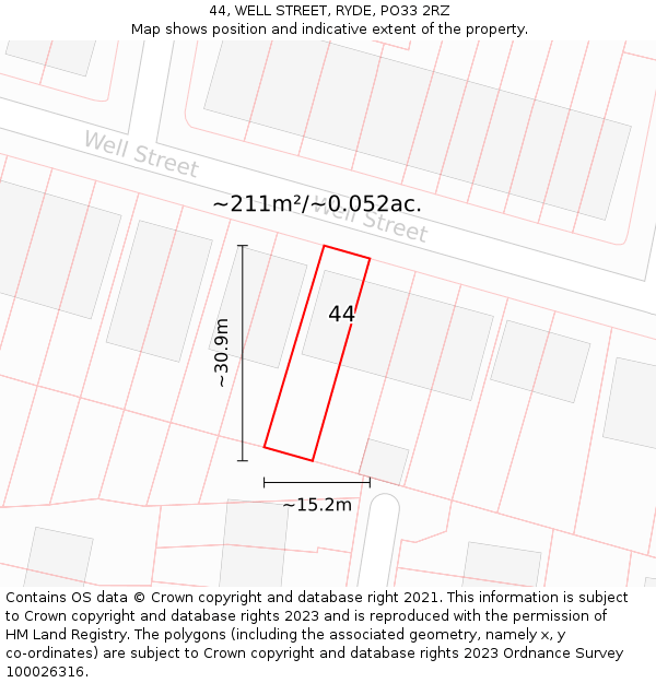 44, WELL STREET, RYDE, PO33 2RZ: Plot and title map