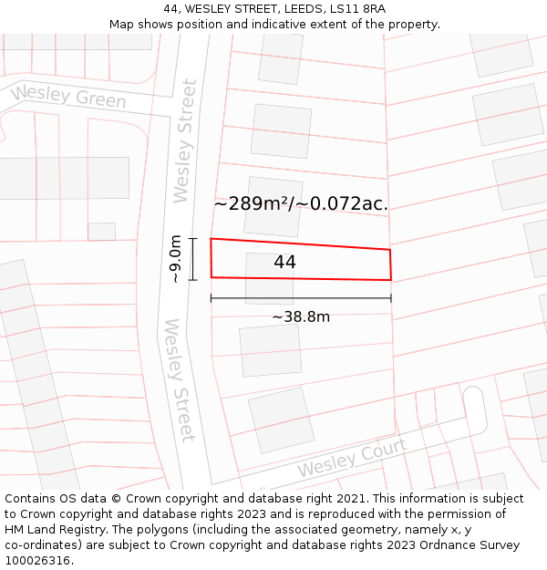 44, WESLEY STREET, LEEDS, LS11 8RA: Plot and title map