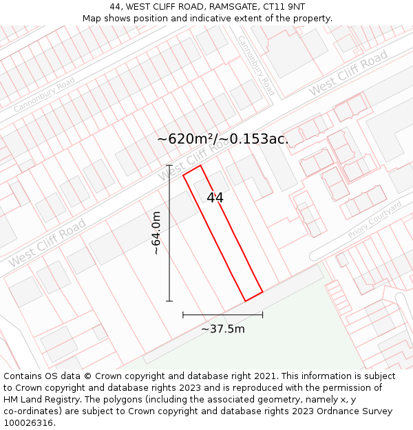 44, WEST CLIFF ROAD, RAMSGATE, CT11 9NT: Plot and title map