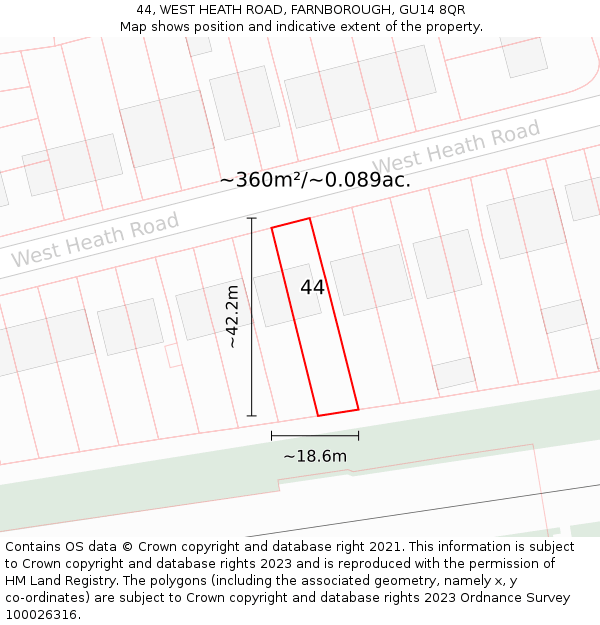 44, WEST HEATH ROAD, FARNBOROUGH, GU14 8QR: Plot and title map