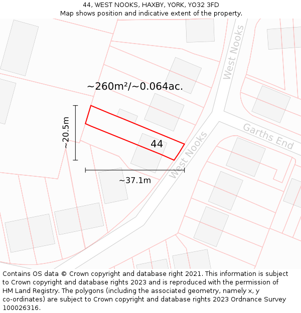 44, WEST NOOKS, HAXBY, YORK, YO32 3FD: Plot and title map