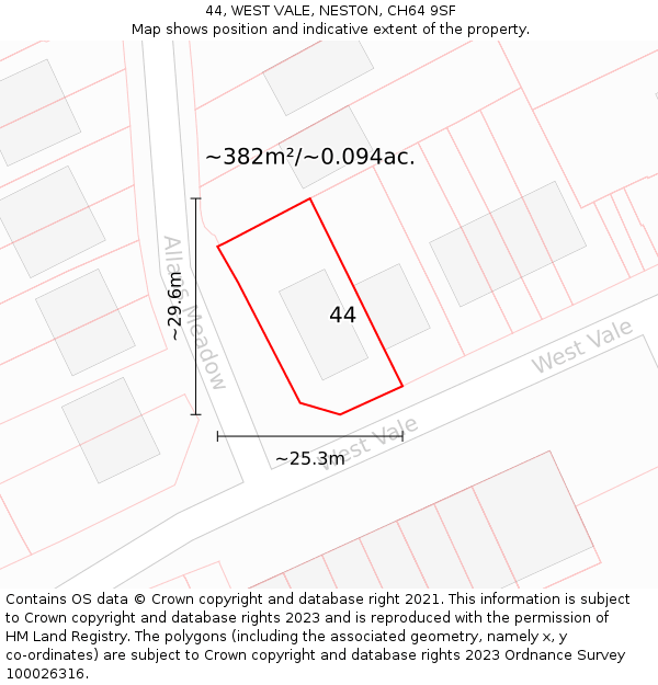 44, WEST VALE, NESTON, CH64 9SF: Plot and title map