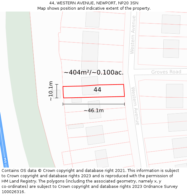 44, WESTERN AVENUE, NEWPORT, NP20 3SN: Plot and title map