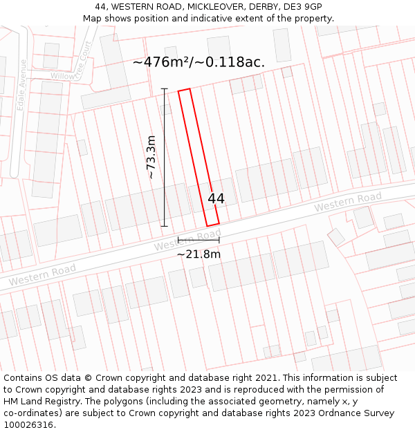 44, WESTERN ROAD, MICKLEOVER, DERBY, DE3 9GP: Plot and title map