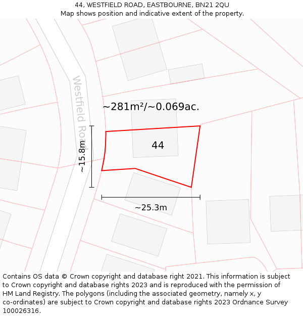 44, WESTFIELD ROAD, EASTBOURNE, BN21 2QU: Plot and title map