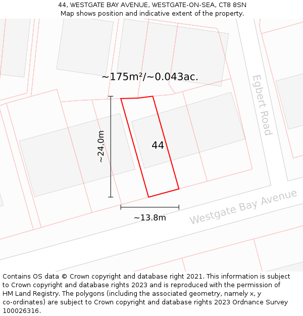 44, WESTGATE BAY AVENUE, WESTGATE-ON-SEA, CT8 8SN: Plot and title map