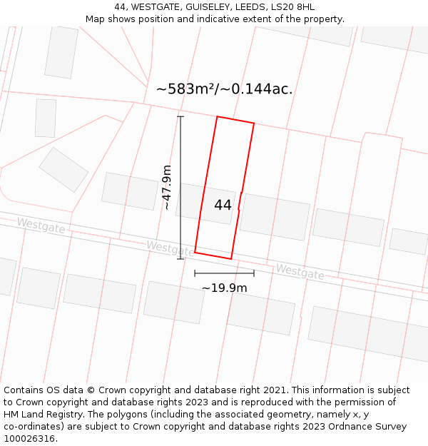 44, WESTGATE, GUISELEY, LEEDS, LS20 8HL: Plot and title map