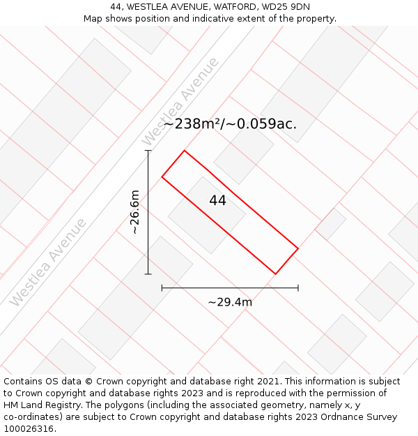 44, WESTLEA AVENUE, WATFORD, WD25 9DN: Plot and title map