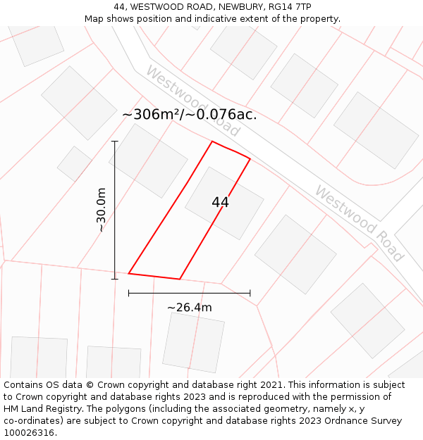 44, WESTWOOD ROAD, NEWBURY, RG14 7TP: Plot and title map