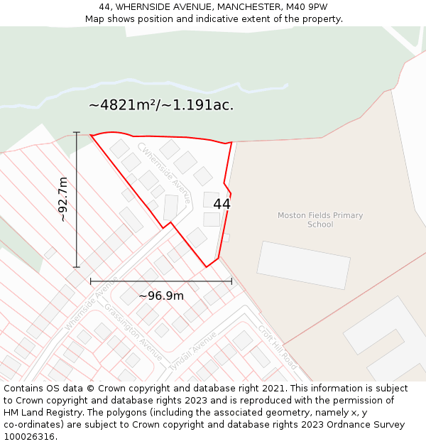 44, WHERNSIDE AVENUE, MANCHESTER, M40 9PW: Plot and title map