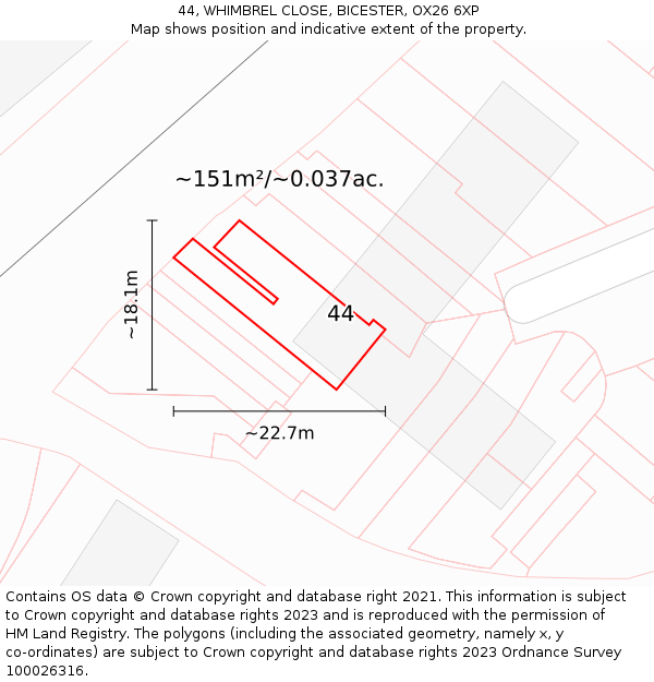 44, WHIMBREL CLOSE, BICESTER, OX26 6XP: Plot and title map