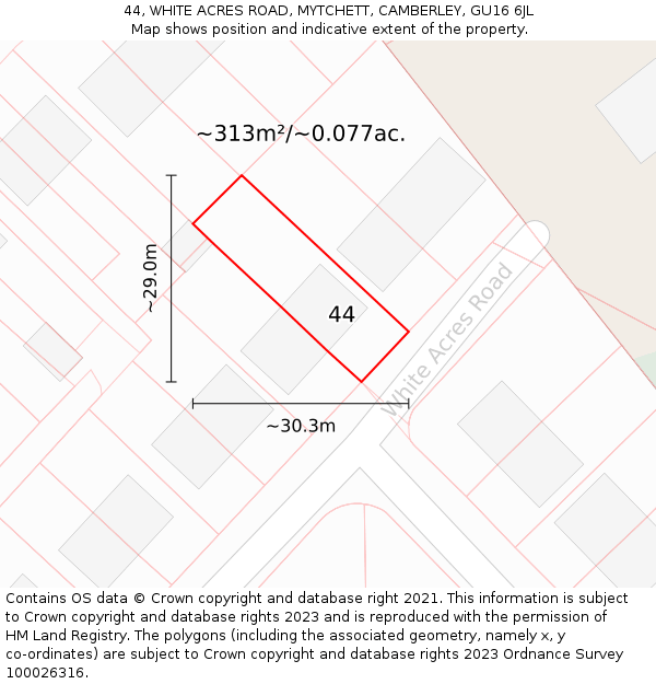 44, WHITE ACRES ROAD, MYTCHETT, CAMBERLEY, GU16 6JL: Plot and title map