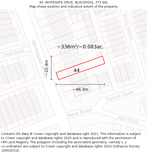 44, WHITEGATE DRIVE, BLACKPOOL, FY3 9AL: Plot and title map