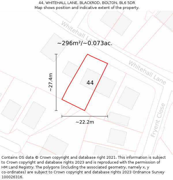 44, WHITEHALL LANE, BLACKROD, BOLTON, BL6 5DR: Plot and title map