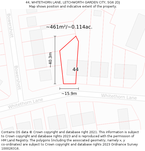 44, WHITETHORN LANE, LETCHWORTH GARDEN CITY, SG6 2DJ: Plot and title map