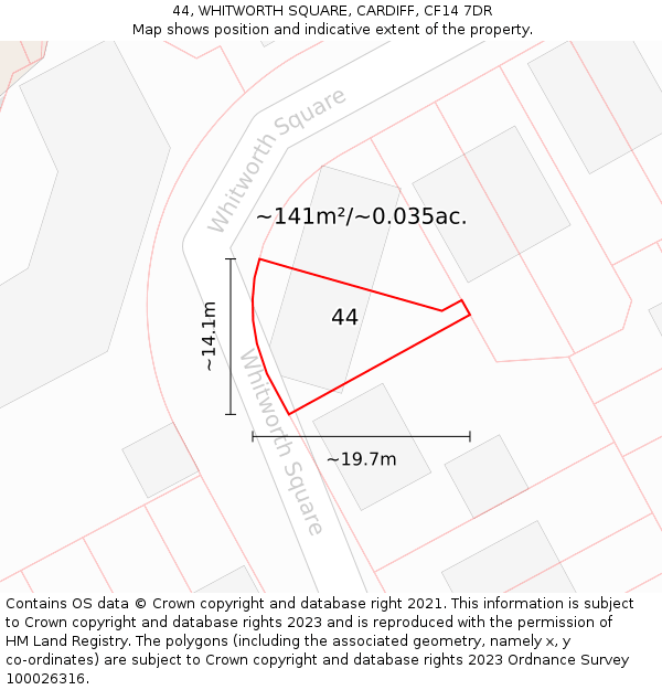 44, WHITWORTH SQUARE, CARDIFF, CF14 7DR: Plot and title map