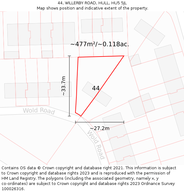 44, WILLERBY ROAD, HULL, HU5 5JL: Plot and title map