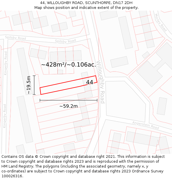 44, WILLOUGHBY ROAD, SCUNTHORPE, DN17 2DH: Plot and title map