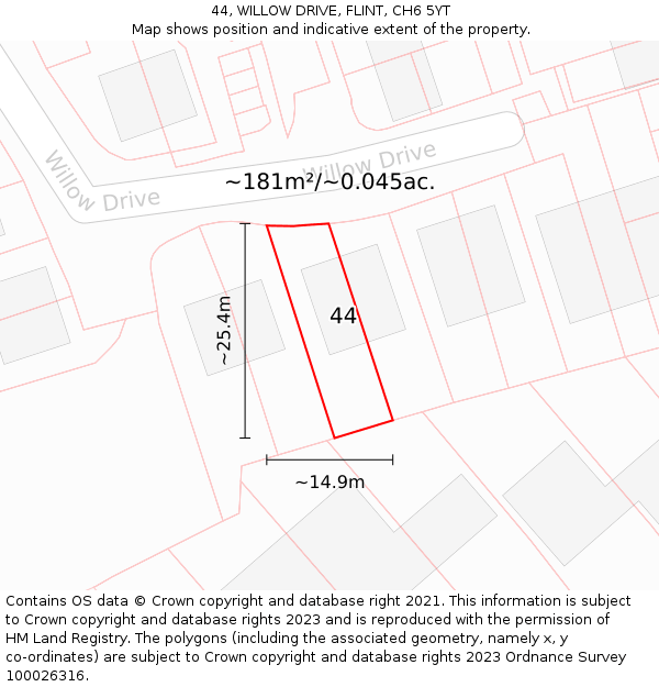 44, WILLOW DRIVE, FLINT, CH6 5YT: Plot and title map