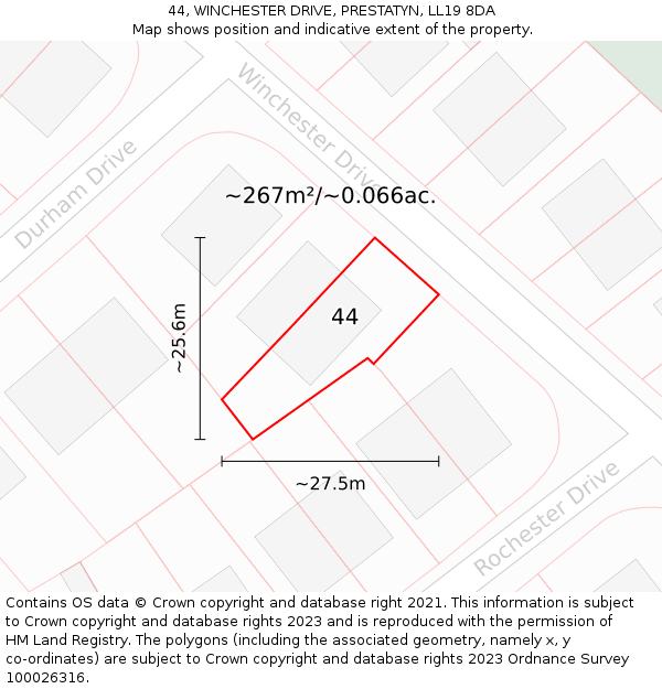 44, WINCHESTER DRIVE, PRESTATYN, LL19 8DA: Plot and title map