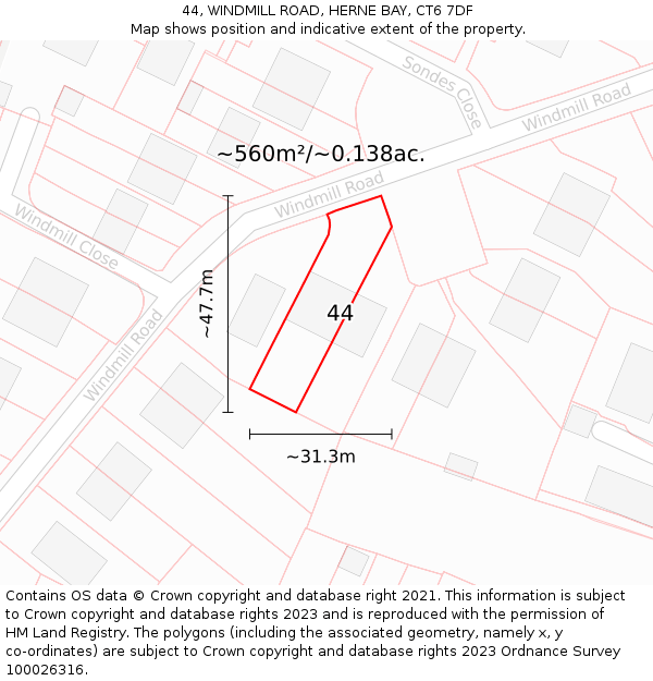 44, WINDMILL ROAD, HERNE BAY, CT6 7DF: Plot and title map