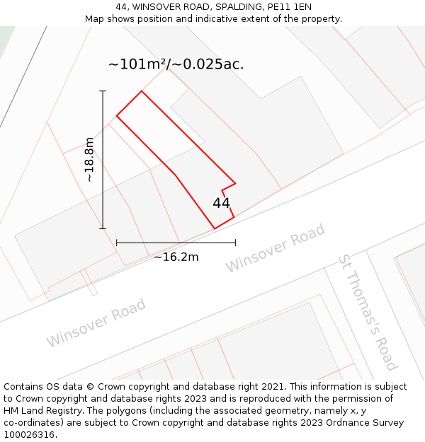 44, WINSOVER ROAD, SPALDING, PE11 1EN: Plot and title map